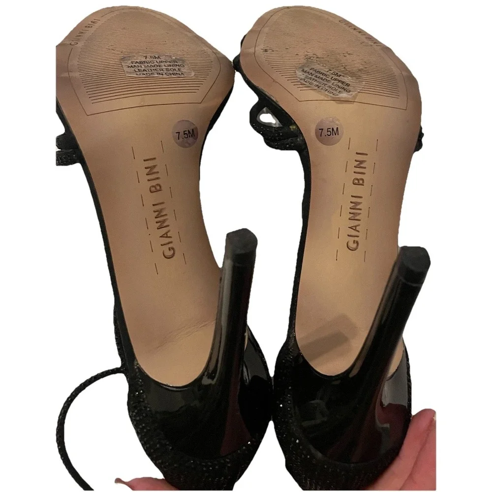 Gianni Bini Black Rhinestone Strappy Stiletto Heels 7.5 Evening Party Prom